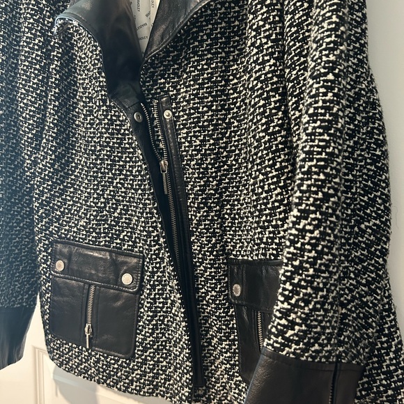 100% Black Leather and Tweed Motorcycle Jacket - Picture 2 of 13